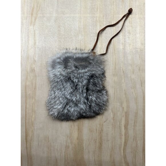 Vintage 60s/70s RABBIT FUR & SUEDE LEATHER Drawstring POUCH PURSE Medicine Bag - Picture 2 of 5